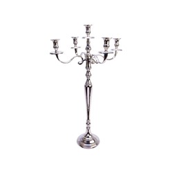 Высокий канделябр ДЖЕРОЛАМО на 5 свечей, металл, серебряный, 80 см, Kaemingk