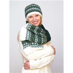 Комплект зимний женский повязка+шарф Узоры (Цвет зеленый), размер 56-58, шерсть 70%