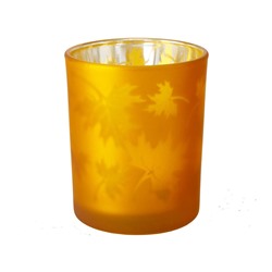 Подсвечник под чайную свечу КЛЕНОВЫЙ ВАЛЬС, стекло, жёлтый, 8 см, Boltze