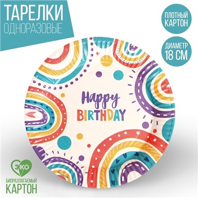 Тарелка бумажная Happy birthday, набор 6 шт, 18 см