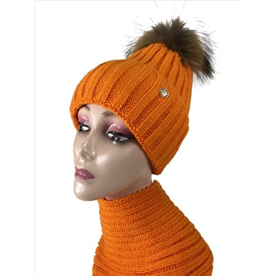 Комплект шапка женская и снуд, цвет оранжевый