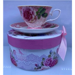 Чайная пара керамическая "Грация" (кружка 220мл+блюдце) в подарочной коробке, красная роза