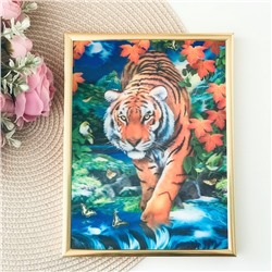 3Д картинка "Тигр у водопада" 14,5 х 19,5 см х Т-0017, голографическая открытка с изображением тигра, без рамки