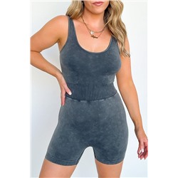 Carbon Grey Mineral Wash Ribbed High Waist Athleisure Romper