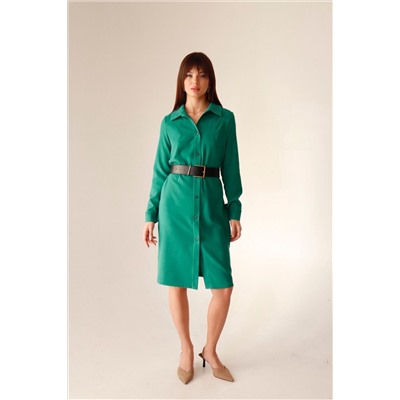 9165 Платье-рубашка из микровельвета зелёное (остаток: 42)