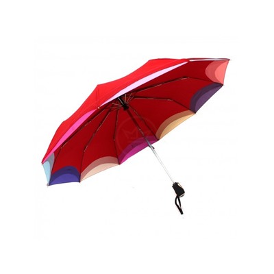 Зонт женский ТриСлона-L 3110 B/S,  R=58см,  суперавт;  10спиц,  3слож,  эпонж,  красный/радуга 205717