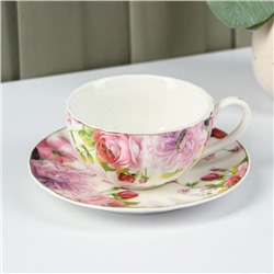 Чайная пара фарфоровая Доляна «Вдохновение», 2 предмета: чашка 250 мл, блюдце d=15,1 см, цвет разноцветный
