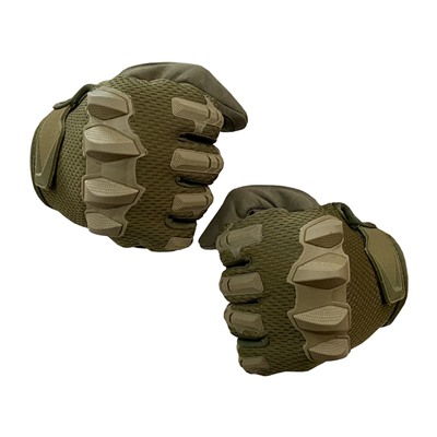 Тактические перчатки хаки-олива, (B26) №14 - Защита в области костяшек оборудована демпфирующей прослойкой, что позволяет использование данной зоны в качестве ударной плоскости