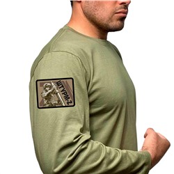 Оливковая футболка с термонаклейкой "Штурм-Z" на длинном рукаве