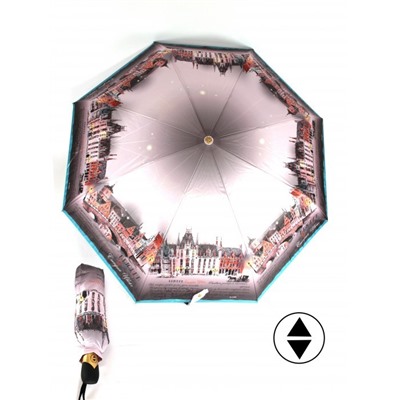 Зонт женский ТриСлона-L 3833 D,  R=58см,  суперавт;  8спиц,  3слож,  "Эпонж",  Брюгге 261999