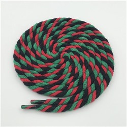 Шнурок круглый х/б 0,5см*130см 3-х цв. спираль зеленый/красный/черный