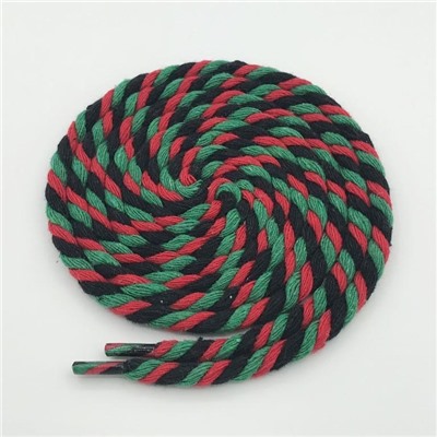 Шнурок круглый х/б 0,5см*130см 3-х цв. спираль зеленый/красный/черный