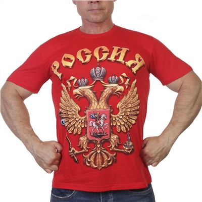 Красная футболка с гербом РФ, Россия – гостеприимная страна! №87*