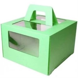 Короб для торта зеленый с ручками, с окном, 300х300х190