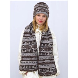 Комплект зимний женский шапка+шарф Зима (Цвет темно-коричневый), размер 56-58, шерсть 30%, мохер 50%