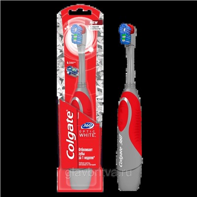 Зубная щетка Colgate 360 / Colgate 360 Optic White средней жесткости, электрическая, на батарейках