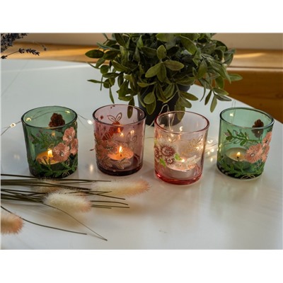 Подсвечник под чайную свечу КРУЖЕВНОЕ ЛЕТО, стекло, тёмно-розовый, 7х8 см, Koopman International