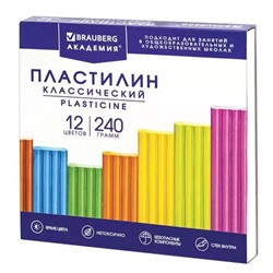 Пластилин классический Brauberg (Брауберг) Академия, со стеком, картонная упаковка, 12 цветов, 240 г