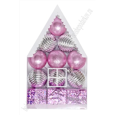 Набор новогодних шаров "Ассорти" 5 см (12 шт) SF-7334, серебро/св.-розовый