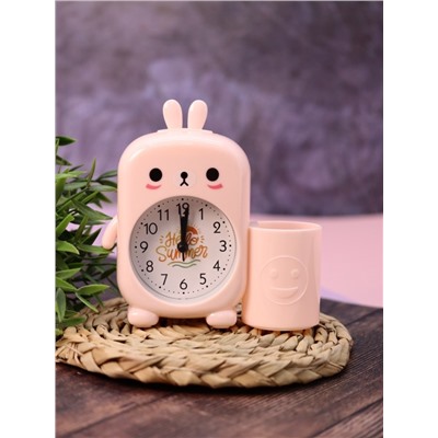 Часы-будильник с подставкой для канцелярии «Cute bunny», pink