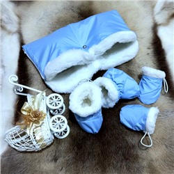 Комплект ПРЕМИУМ - пинетки+рукавички+муфта Нежно-голубой