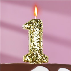 Свеча в торт «Блестки», цифра "1", золото, 5,5 см