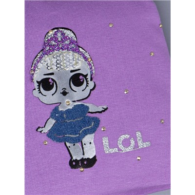 Шапка LOL, балерина в джинсовом платье, фиолетовая корона, серые волосы, фиолетовый