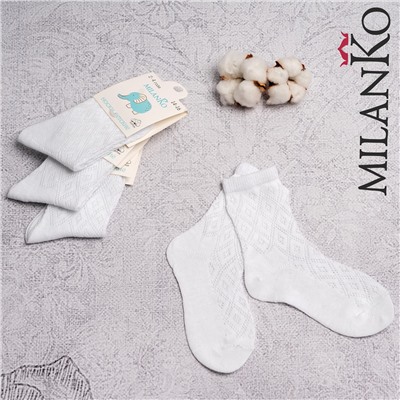 Детские хлопковые носки в сетку БЕЛЫЕ MilanKo IN-162 упаковка